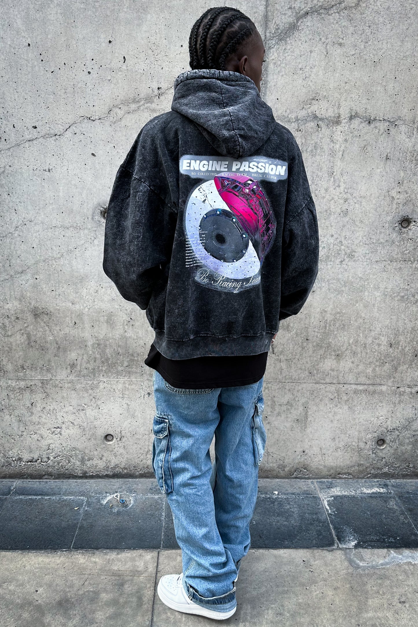 Hoodie engine passion acid wash - Bo racing team collection