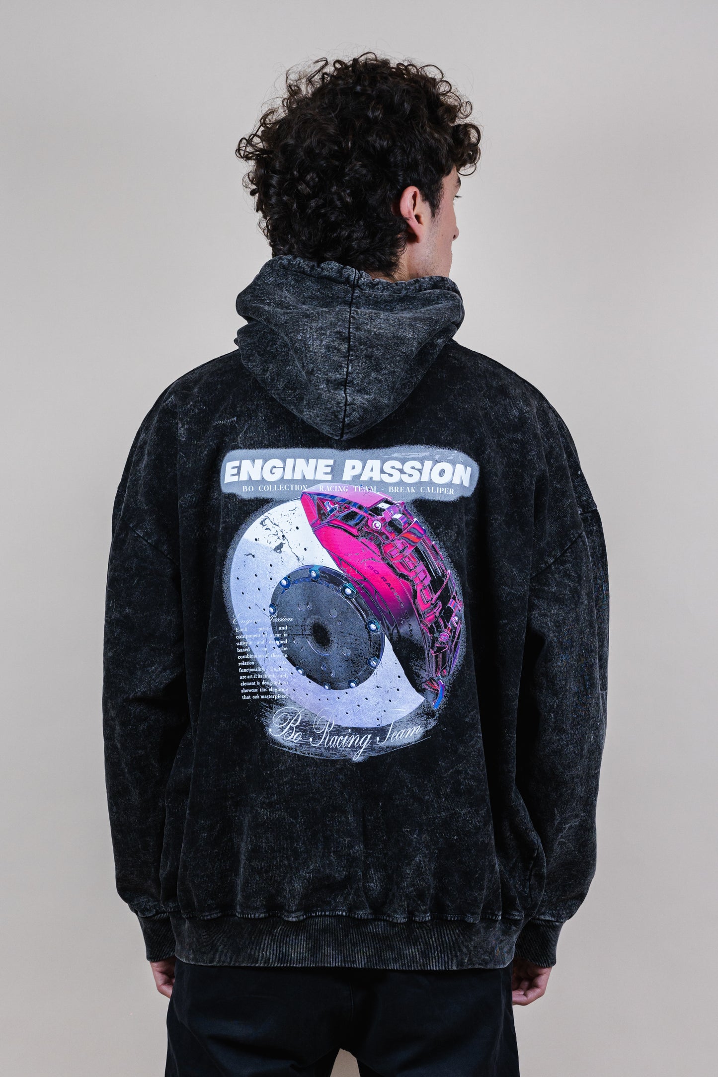 Hoodie engine passion acid wash - Bo racing team collection