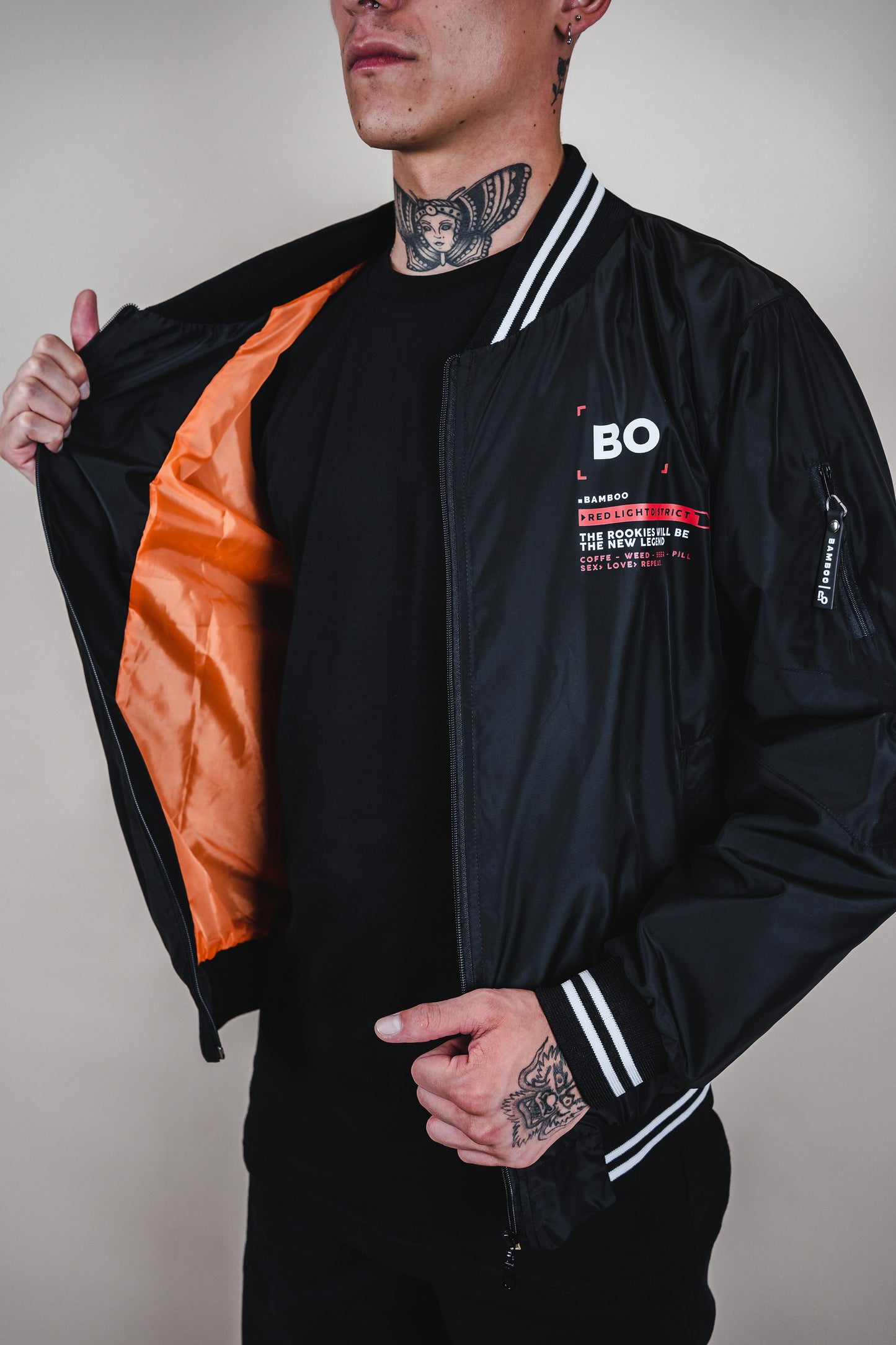 Bomber jacket - Red light no prohibitions black - AMS DISTRICT SEASON