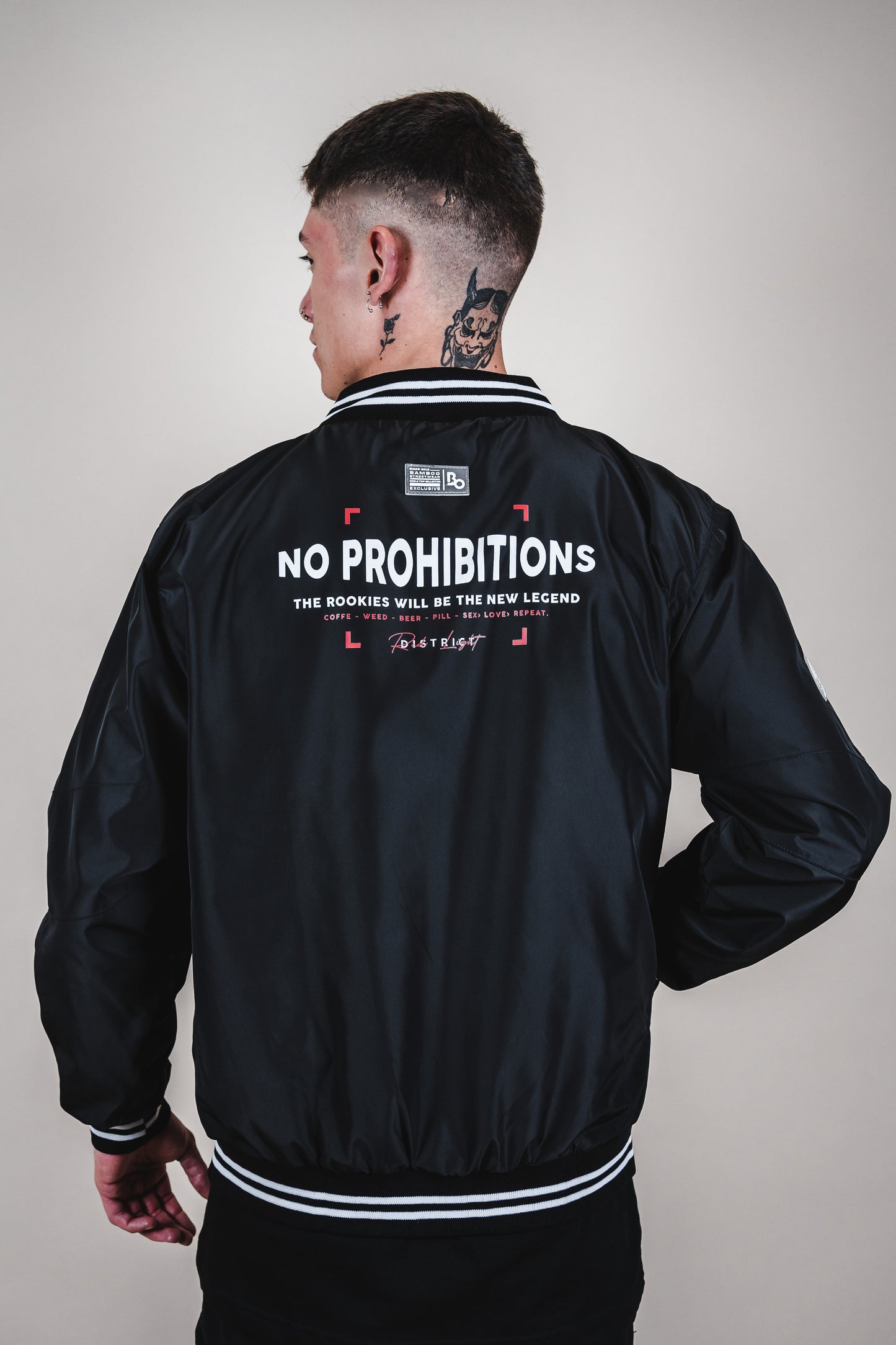 Bomber jacket - Red light no prohibitions black - AMS DISTRICT SEASON